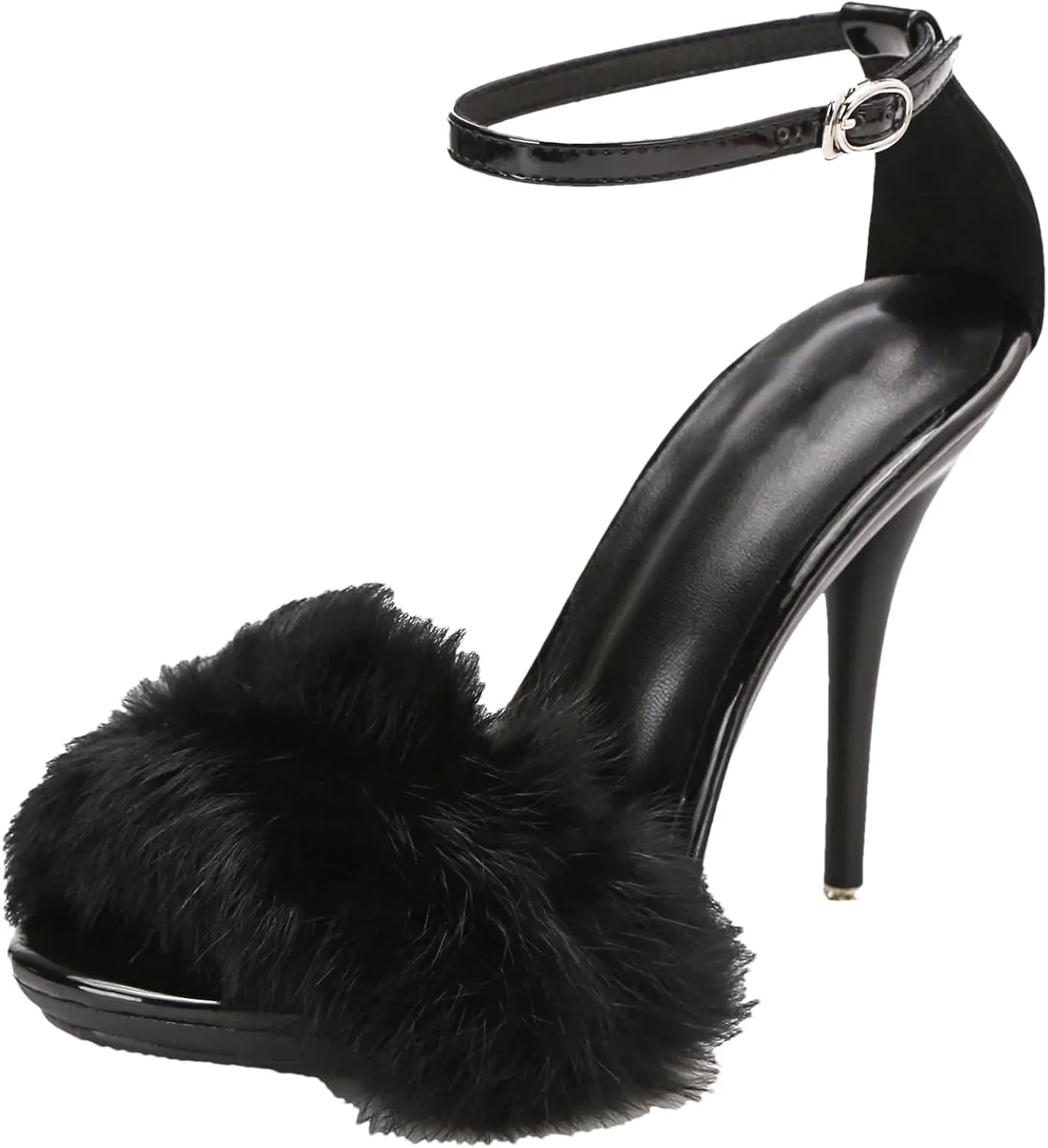 Women's Plush Ankle Strap Sandals, Soft Stiletto Party Heels