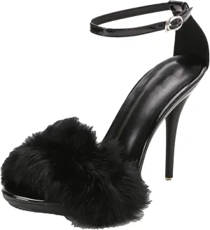 Women's Plush Ankle Strap Sandals, Soft Stiletto Party Heels