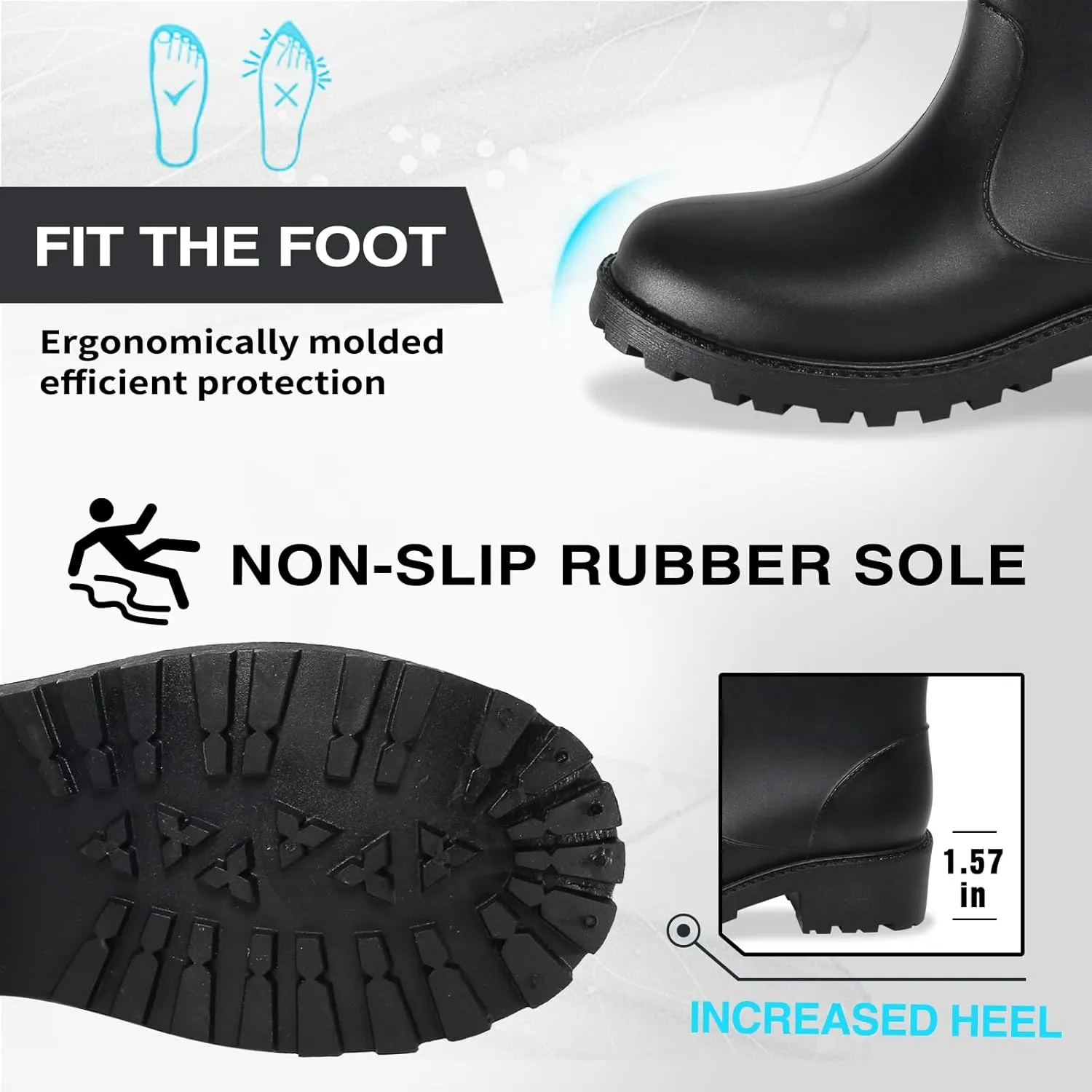 Women's Rain Boots Mid-Calf Waterproof, Comfort Rain Boots for Women Anti-slip Soft Outsole, Lightweight Rubber Chelsea Rain Boots for Garden, High-Heeled Rain Shoes for Outdoor
