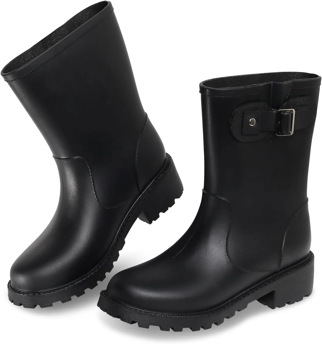 Women's Rain Boots Mid-Calf Waterproof, Comfort Rain Boots for Women Anti-slip Soft Outsole, Lightweight Rubber Chelsea Rain Boots for Garden, High-Heeled Rain Shoes for Outdoor
