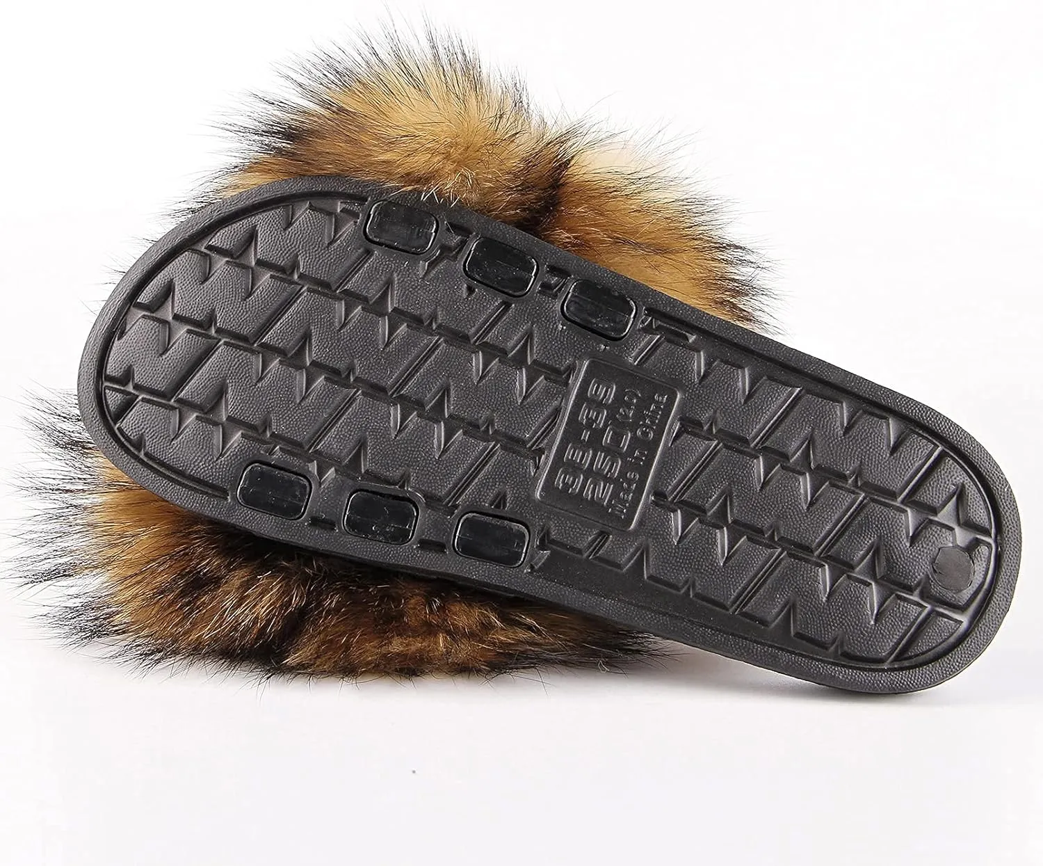 Women's Real Fox Fur Slides, Open-Toe Sandals, Indoor and Outdoor Non-Slip Slippers, Soft Pompom