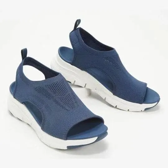 Women's Sandals, New Summer 2025 Mesh Fabric Thick-Soled and Soft-Soled Casual Sports Women's Shoes, Flat Knitted Open-Toe Shoes
