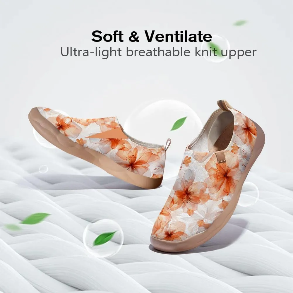 Women's Slip On Casual Loafers Walking Travel Sneakers Knit Art Painted Comfort Lightweight Shoes Beautiful Flowers