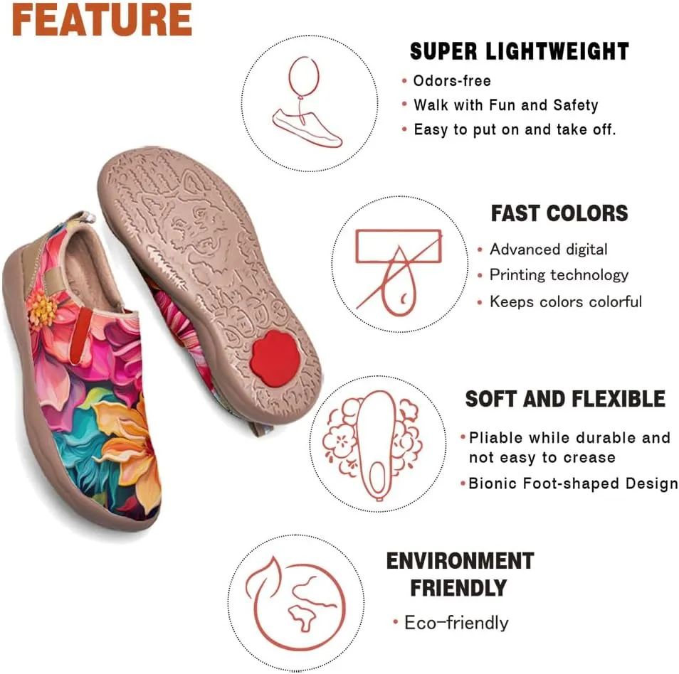 Women's Slip On Sneakers Casual Loafers Microfiber Art Painted Comfort Soft Walking Shoes Colorful Flowers