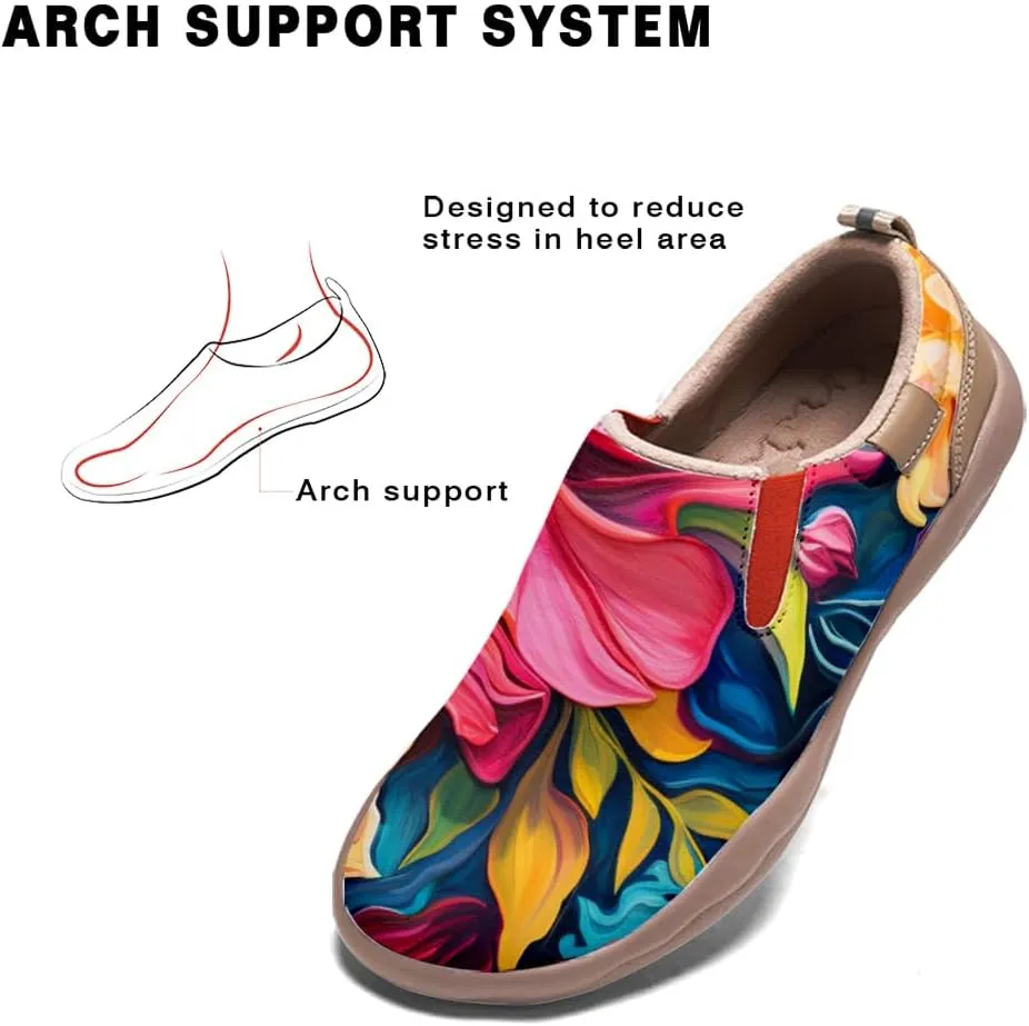 Women's Slip On Sneakers Casual Loafers Microfiber Art Painted Comfort Soft Walking Shoes Colorful Flowers