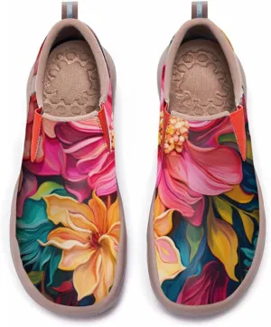 Women's Slip On Sneakers Casual Loafers Microfiber Art Painted Comfort Soft Walking Shoes Colorful Flowers