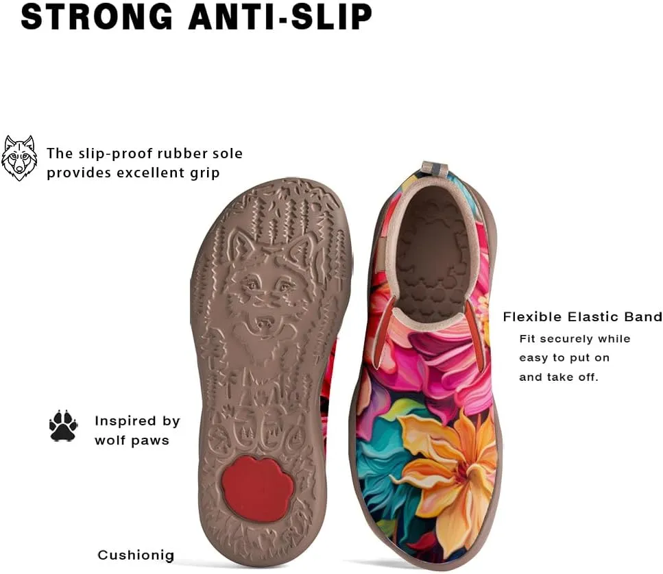 Women's Slip On Sneakers Casual Loafers Microfiber Art Painted Comfort Soft Walking Shoes Colorful Flowers