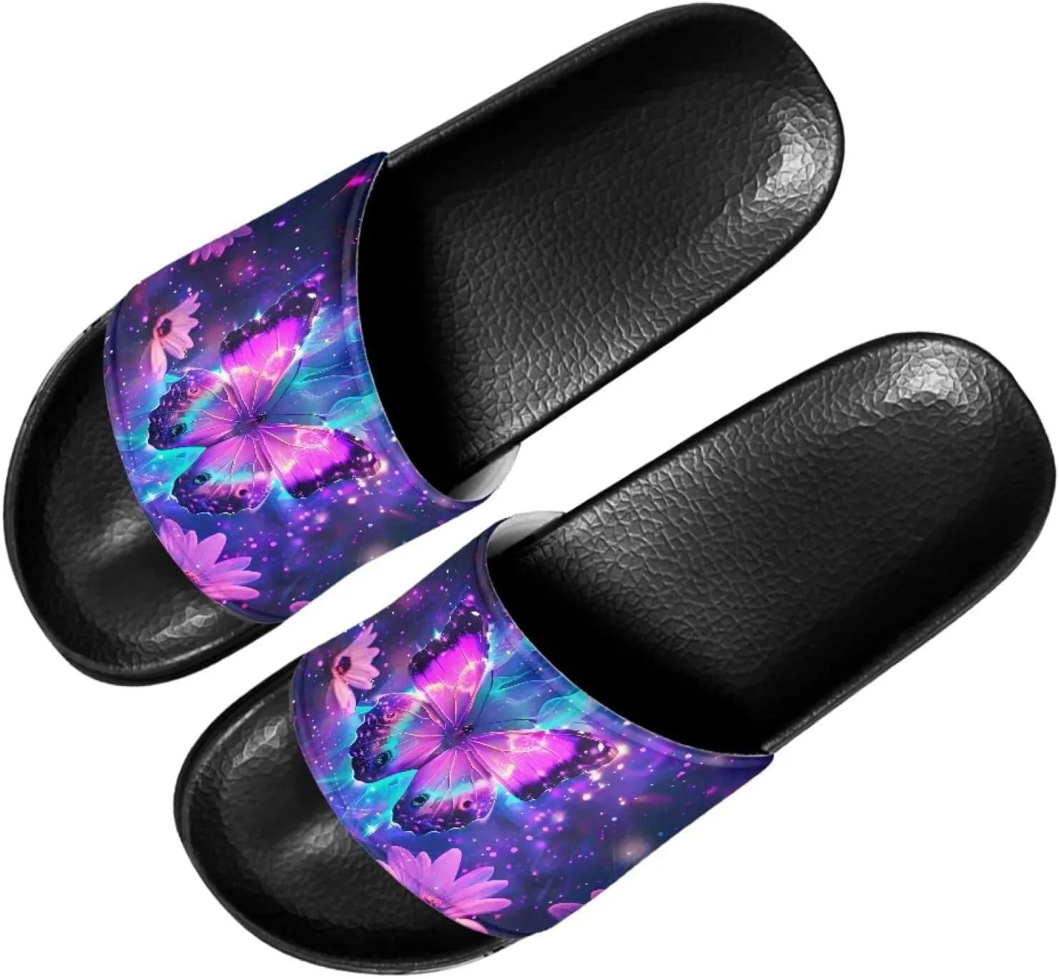 Womens Summer Black Flat Shoes EVA Anti-Slip Sole Shower Shoes Pool House Beach Slide Sandals Offering Great Comfort Slippers With Soft Leather