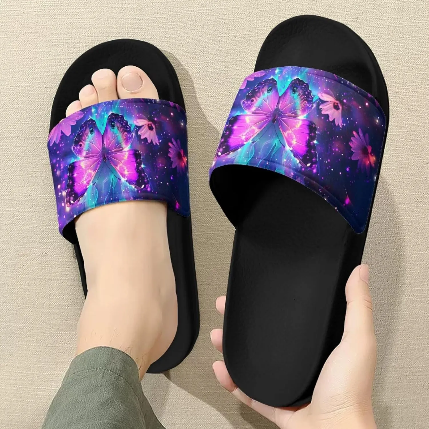 Womens Summer Black Flat Shoes EVA Anti-Slip Sole Shower Shoes Pool House Beach Slide Sandals Offering Great Comfort Slippers With Soft Leather