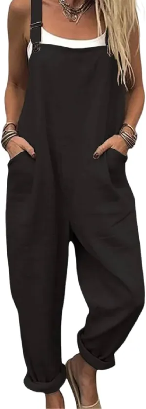 Women's Summer Jumpsuits Casual Plain Wide Leg Jumpsuit 2025 Loose Fit Overalls with Pockets for Vacation Wear