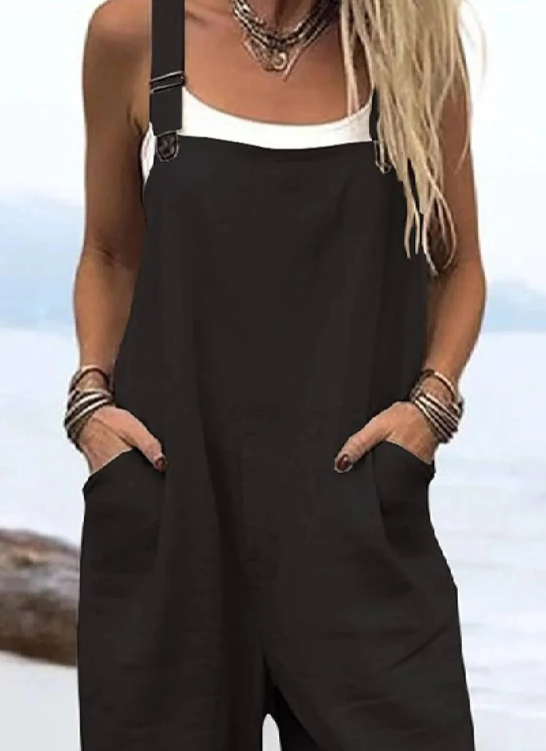 Women's Summer Jumpsuits Casual Plain Wide Leg Jumpsuit 2025 Loose Fit Overalls with Pockets for Vacation Wear