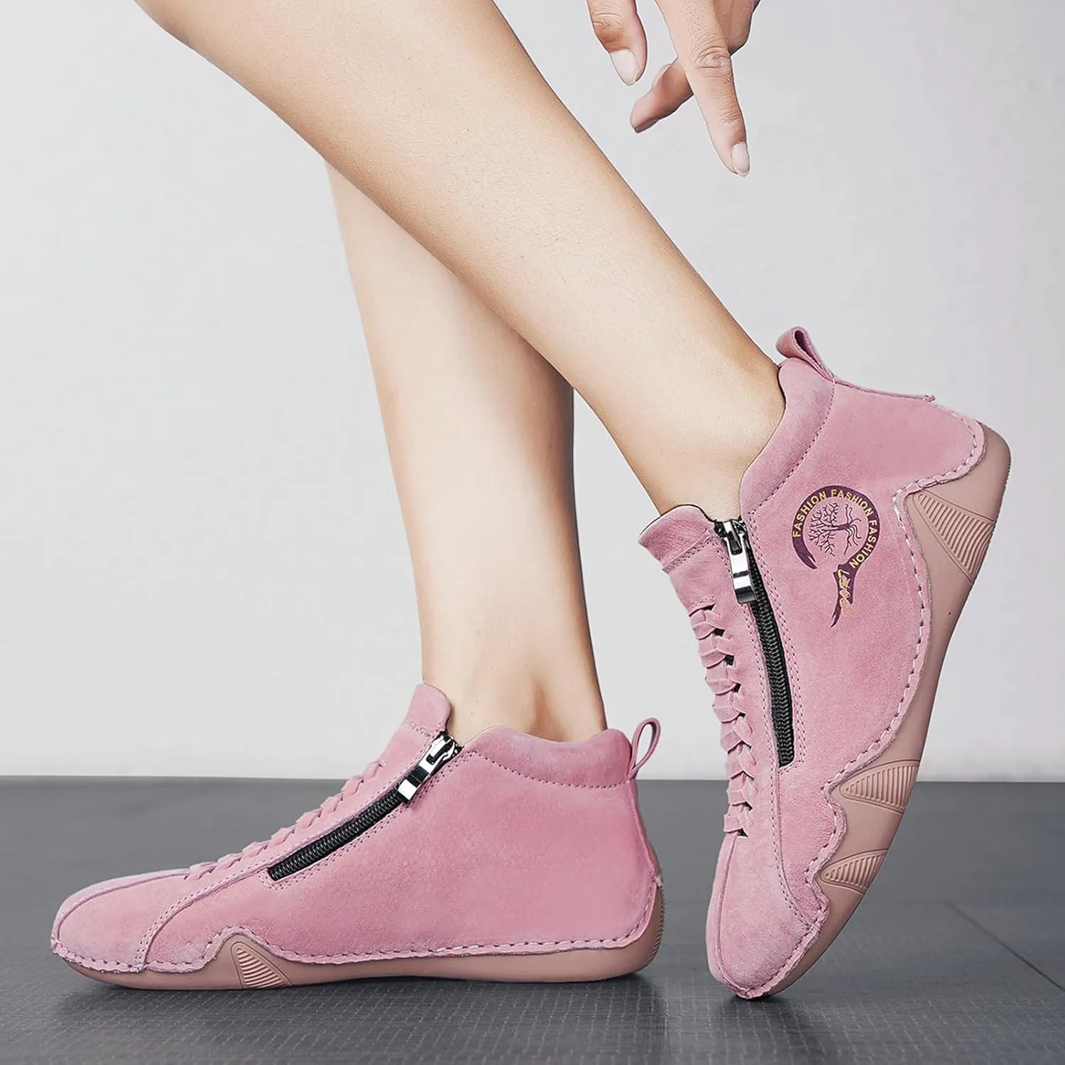 Women's Waterproof Suede Casual Ankle Boots for Hiking Camping & Driving All Season Fashion Round Toe Double Side Zipper High Top Comfortable Lightweight Outdoor Sports Sneakers