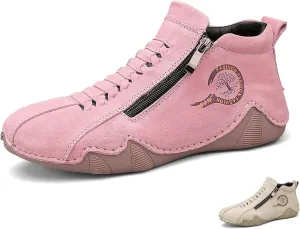 Women's Waterproof Suede Casual Ankle Boots for Hiking Camping & Driving All Season Fashion Round Toe Double Side Zipper High Top Comfortable Lightweight Outdoor Sports Sneakers