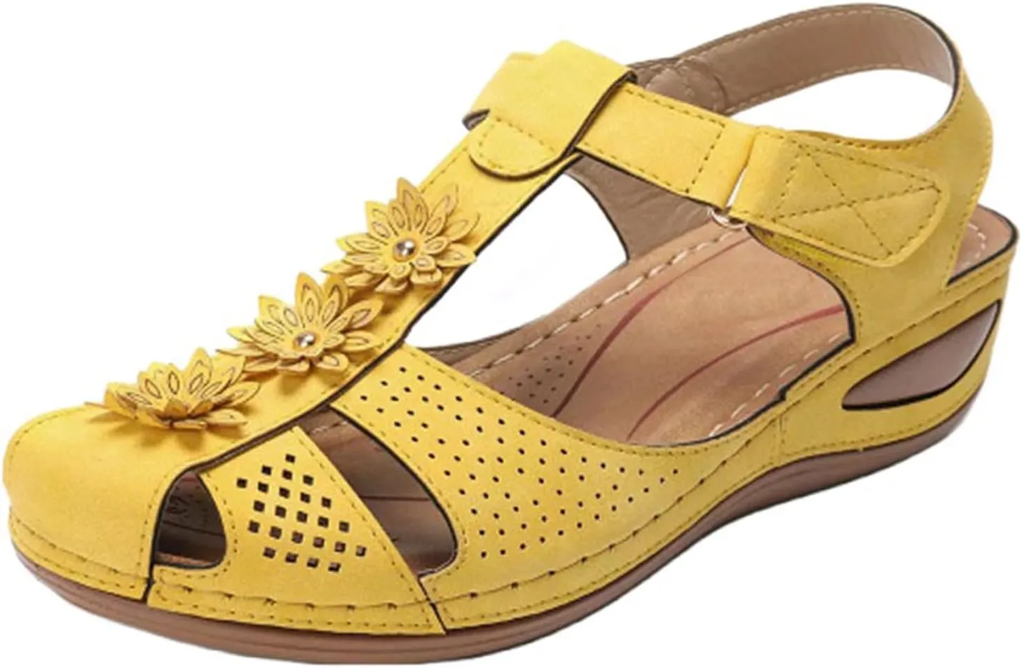 Womens Wedge Sandals Summer Closed Toe for Women Dressy Wedges Casual Hollow Out Orthopedic Shoes Comfy Bohemia Gladiator Ankle Strap Slip On Platform Sandals Comfort Orthotic Breathable Sandal