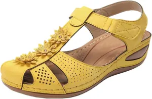 Womens Wedge Sandals Summer Closed Toe for Women Dressy Wedges Casual Hollow Out Orthopedic Shoes Comfy Bohemia Gladiator Ankle Strap Slip On Platform Sandals Comfort Orthotic Breathable Sandal