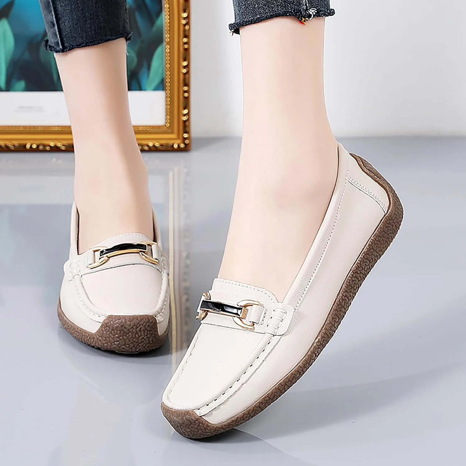 Women's Wide Width Loafers Comfort Slip on Shoes Walking Shoes for Ladies Mocassins Driving Shoe