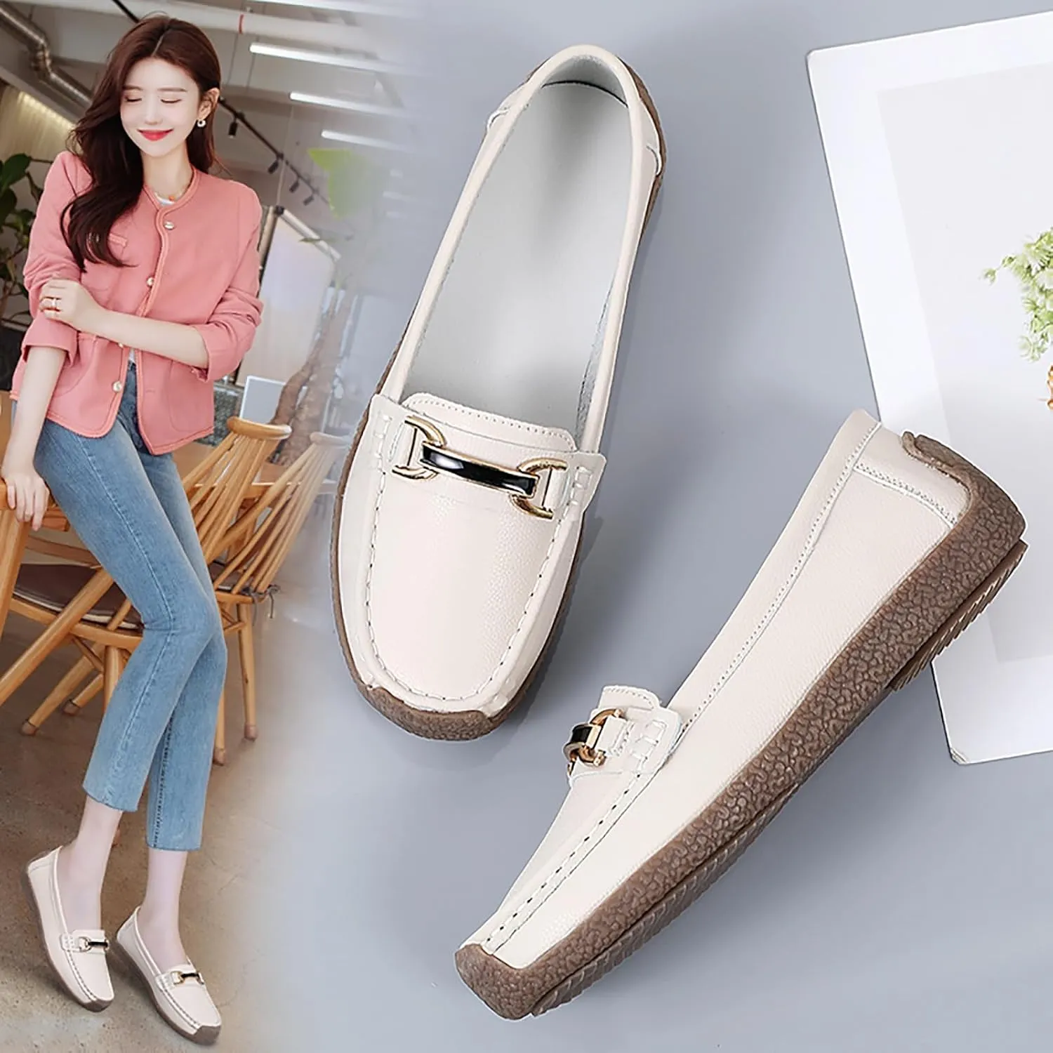 Women's Wide Width Loafers Comfort Slip on Shoes Walking Shoes for Ladies Mocassins Driving Shoe