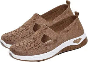 Women's Woven Breathable Soft Sole Shoes, Hands Free Mesh Slip in Sneakers Arch Support, Anti-Skid Sports Shoes
