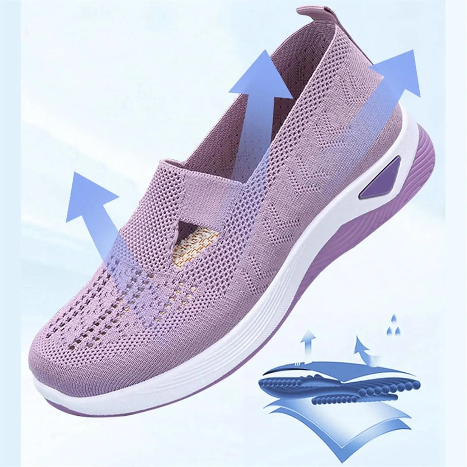 Women's Woven Breathable Soft Sole Shoes, Hands Free Mesh Slip in Sneakers Arch Support, Anti-Skid Sports Shoes
