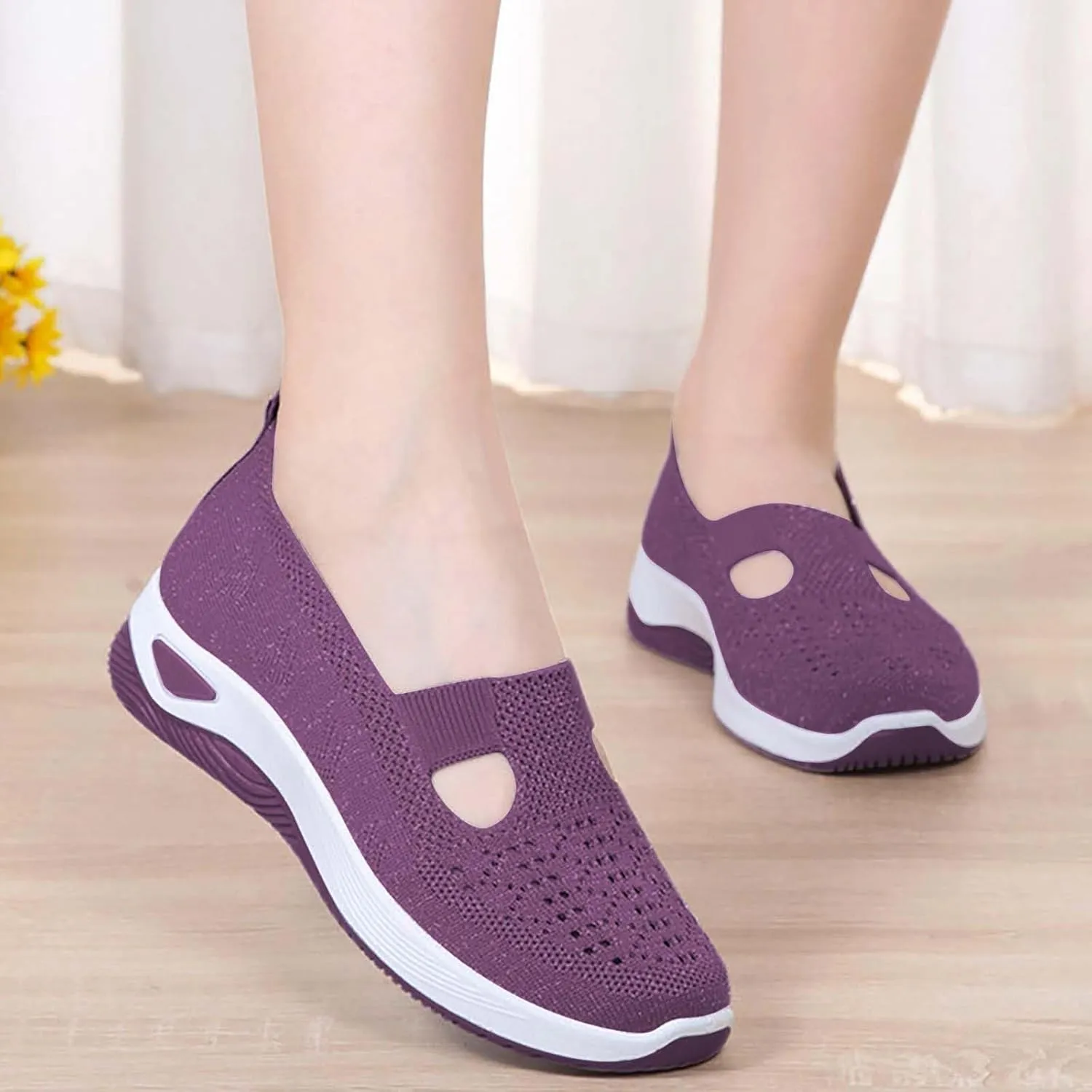 Women's Woven Orthopedic Breathable Soft Shoes Fashion Lightweight Go Walk Shoes for Women Mesh Breathable Hands Free Slip in Sneakers with Arch Support