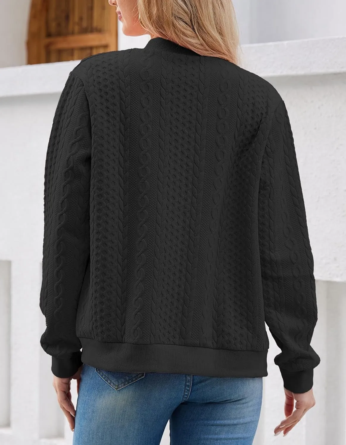Women's Zip Up Cardigan Sweater Cable Hoodies Long Sleeve Jacket Outfits Crewneck Casual Coat