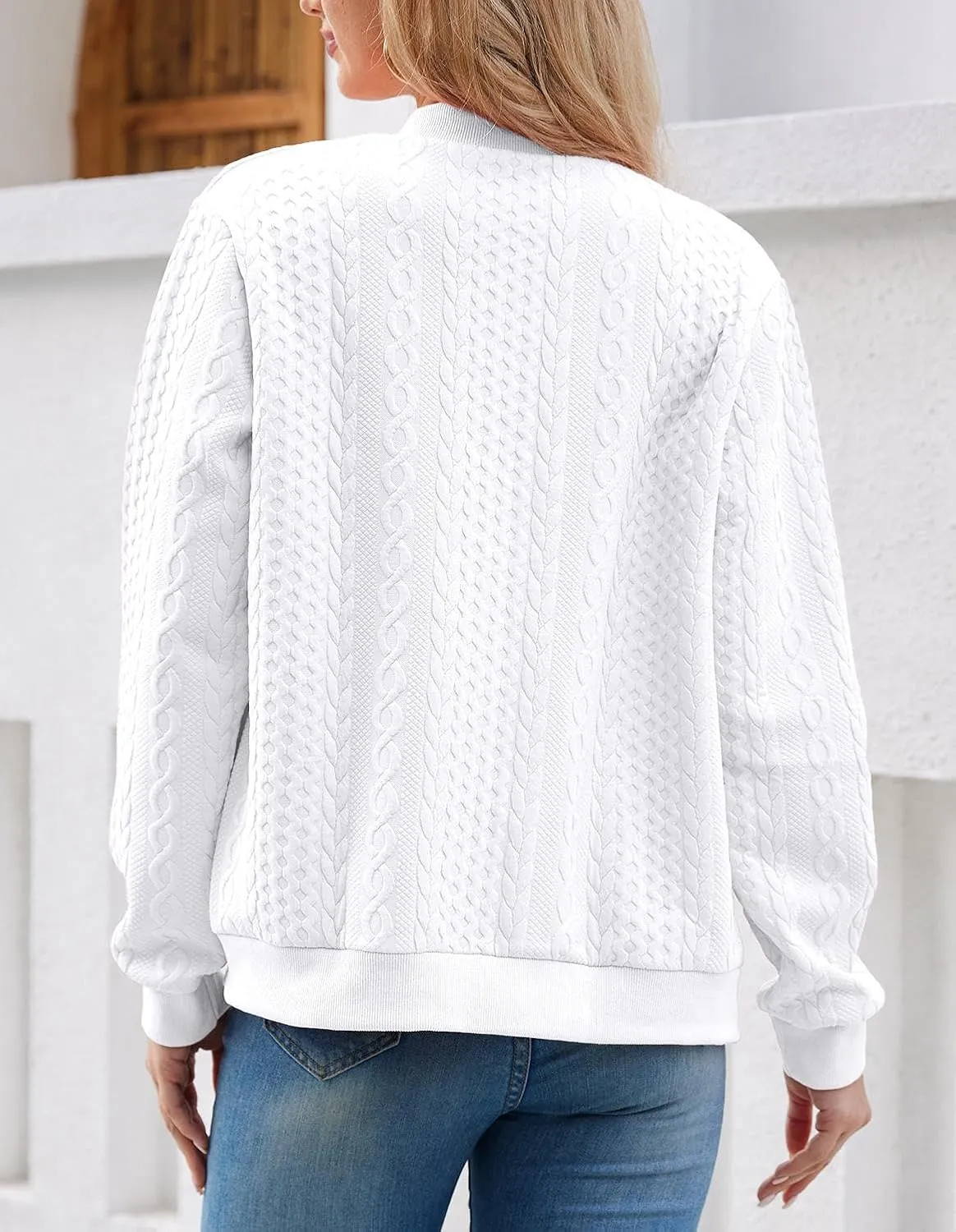 Women's Zip Up Cardigan Sweater Cable Hoodies Long Sleeve Jacket Outfits Crewneck Casual Coat