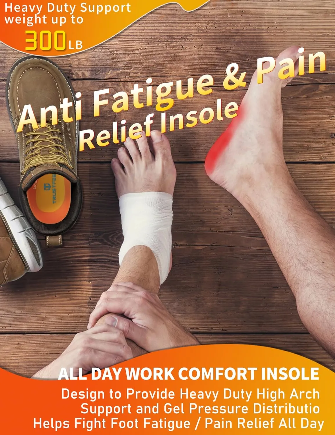 Work Orthotic Heavy Duty Support Insoles,Anti Fatigue Relieve Foot Pain Work Boot Shoes Inserts for Standing All Day,Plantar Fasciitis High Arch Support Insoles for Man Women-L