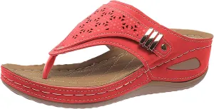 Work Sandals for Women 2025 Solid Color Leather Hollowed Out Carved Slippers Toe Clip Thick Sole Sandal for Ladies