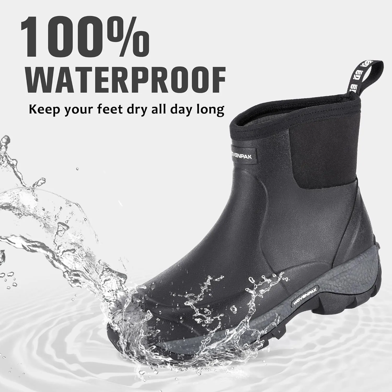 WOVENPAK Rubber Boots for Men, Waterproof Ankle Rain Boots Men, Insulated Work Shoes Outdoor Mud Boots for Gardening, Hunting, Farming, Camping and Yard, Size 6-13