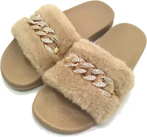 xsby Women's Soft Faux Fur Flat Slide Sandals Comfortable Slipper