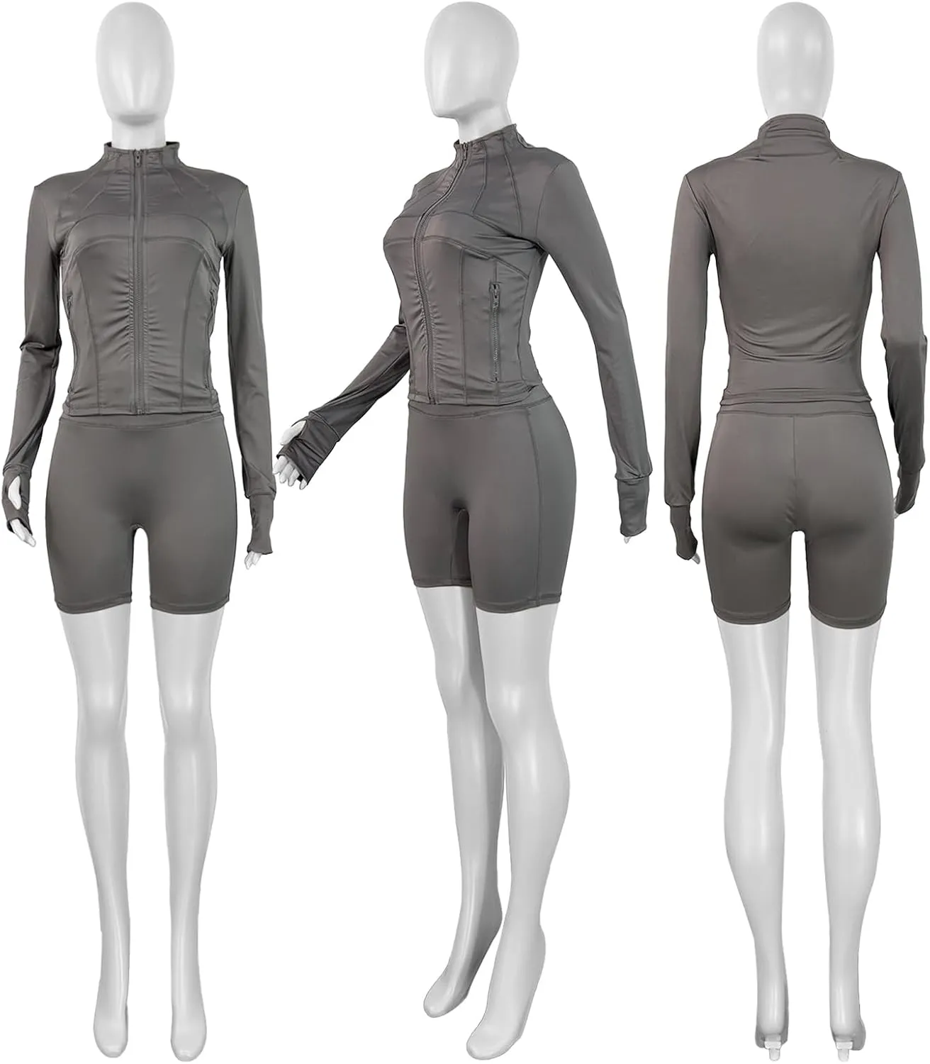XZLUFNY Two Piece Short Sets for Women Long Sleeve Sport Jacket Bodycon Short Tracksuit Sweatsuit