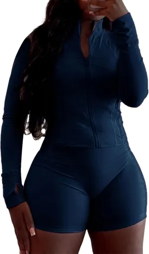 XZLUFNY Two Piece Short Sets for Women Long Sleeve Sport Jacket Bodycon Short Tracksuit Sweatsuit