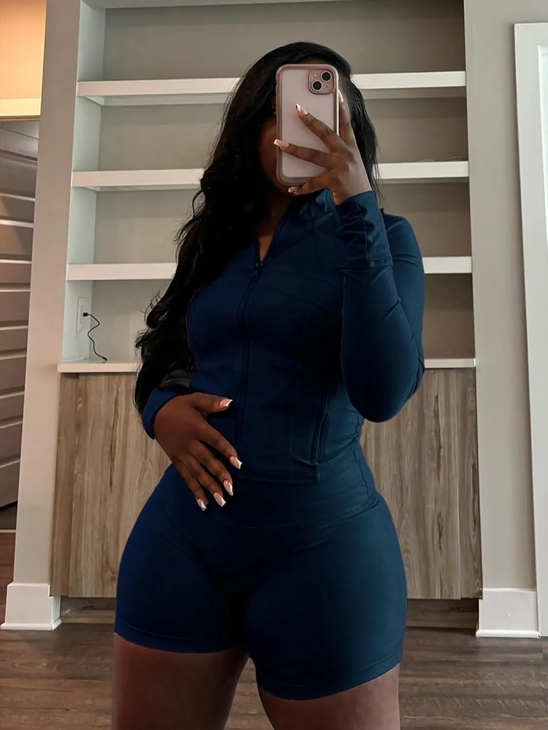 XZLUFNY Two Piece Short Sets for Women Long Sleeve Sport Jacket Bodycon Short Tracksuit Sweatsuit