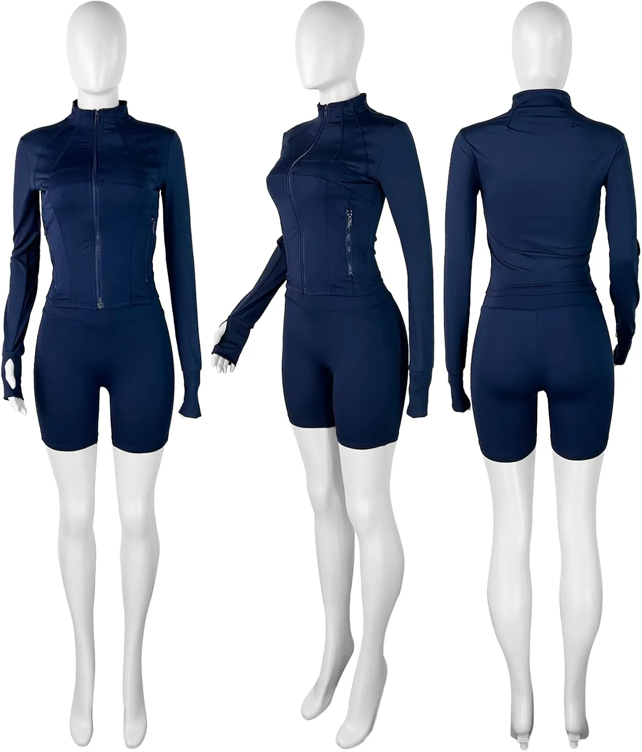XZLUFNY Two Piece Short Sets for Women Long Sleeve Sport Jacket Bodycon Short Tracksuit Sweatsuit