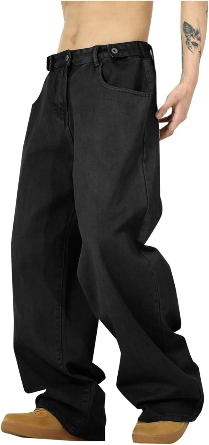 Y2k Baggy Jeans for Men Women Hip Hop Plain Denim Pants Wide Leg Skater Pants Vintage Streetwear Jeans Trousers