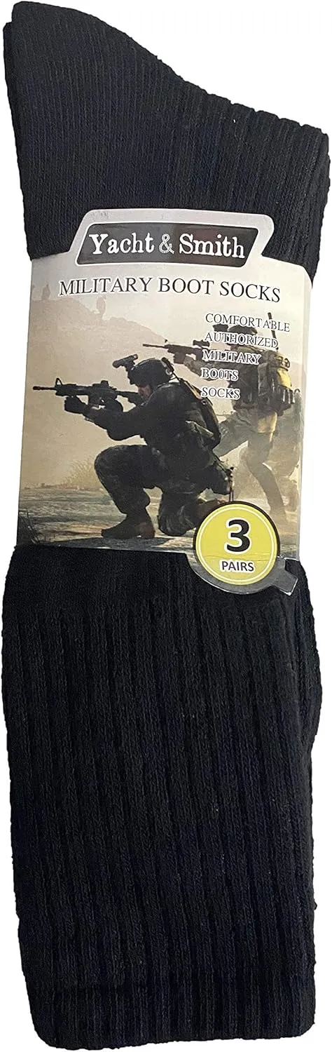 Yacht & Smith 6 Pairs Of Mens Military Grade Thick Padded Terry Lined Cotton Socks, Ribbed, Dry Wicking, Heavy Duty Crew Sock