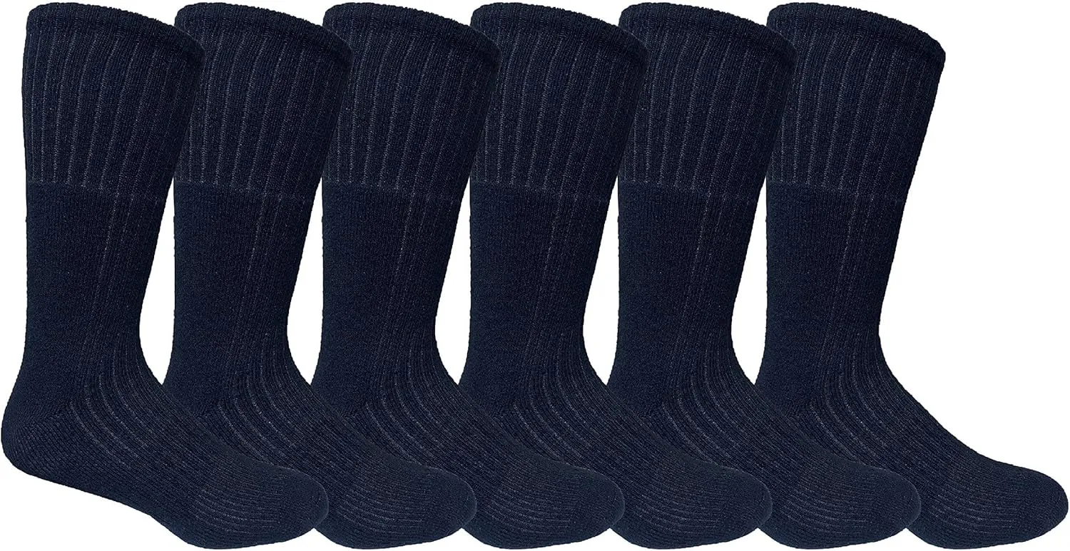 Yacht & Smith 6 Pairs Of Mens Military Grade Thick Padded Terry Lined Cotton Socks, Ribbed, Dry Wicking, Heavy Duty Crew Sock