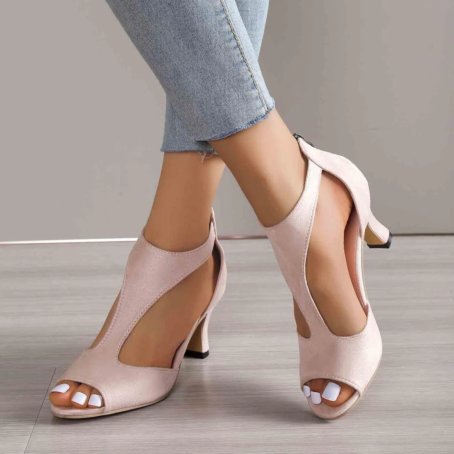 Yanzhenglip Sandals Women Fashion Heels, Women'S Sexy High Heel Sandals Open Toe Pointed Party Sandals, Summer Dressy Low Heel Sandals Hollowed Out Comfortable