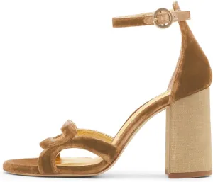 YDN Women's Chunky High Heel Soft Velvet Sandals Open Toe Buckled Strap Pumps Comfy Cocktail Dress Club Shoes Size 4-16 US