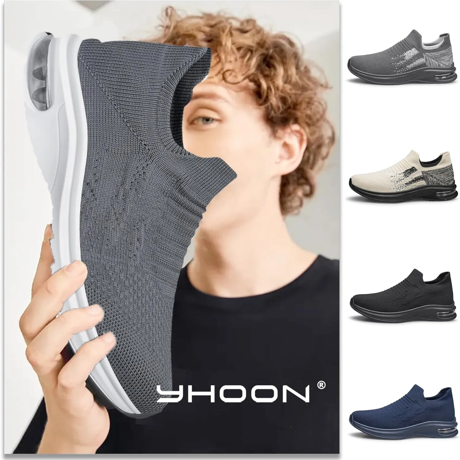 YHOON Mens Walking Shoes Slip on Lightweight Running Shoes Workout Athletic Tennis Shoes Gym Sneakers