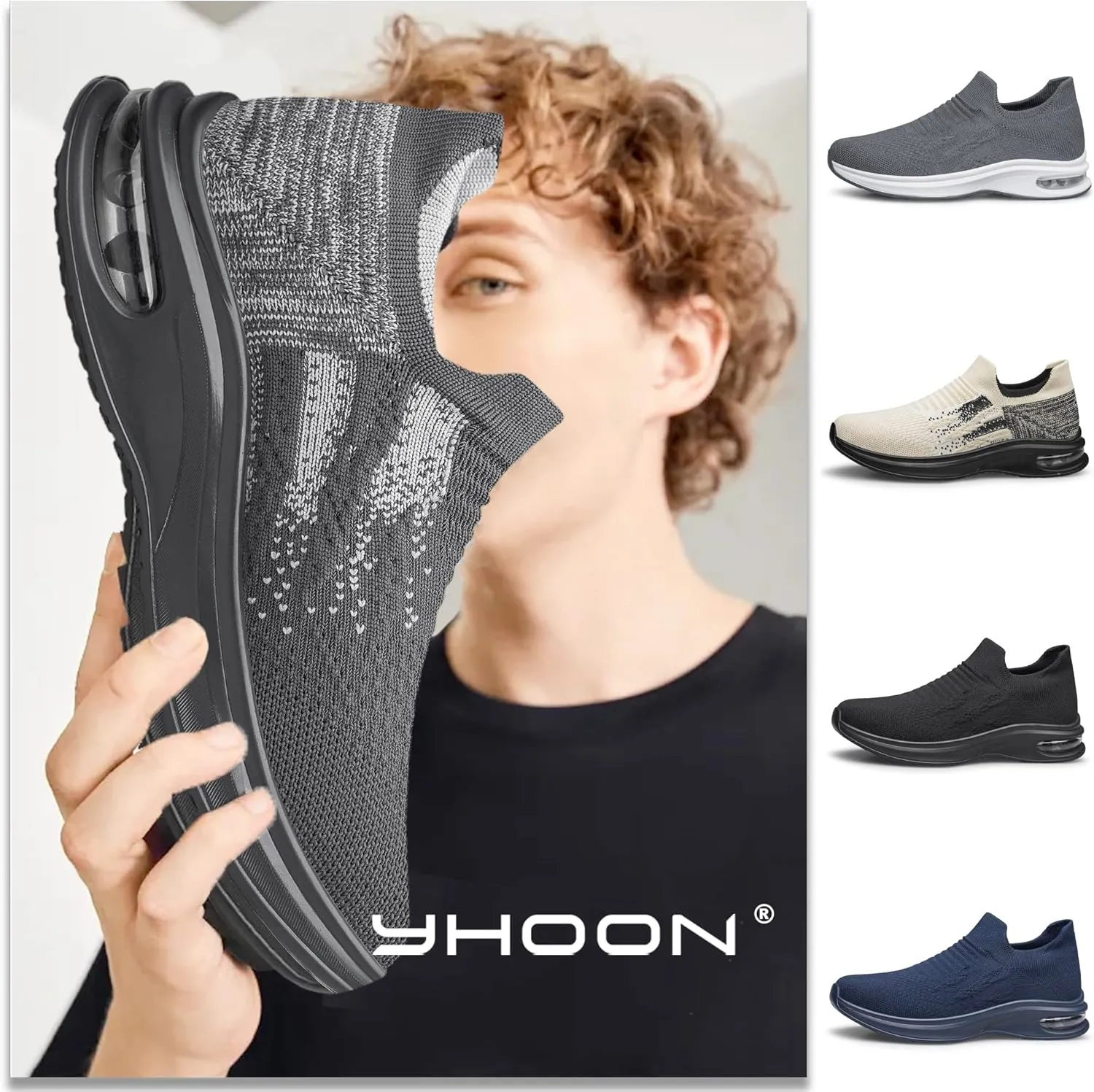 YHOON Mens Walking Shoes Slip on Lightweight Running Shoes Workout Athletic Tennis Shoes Gym Sneakers