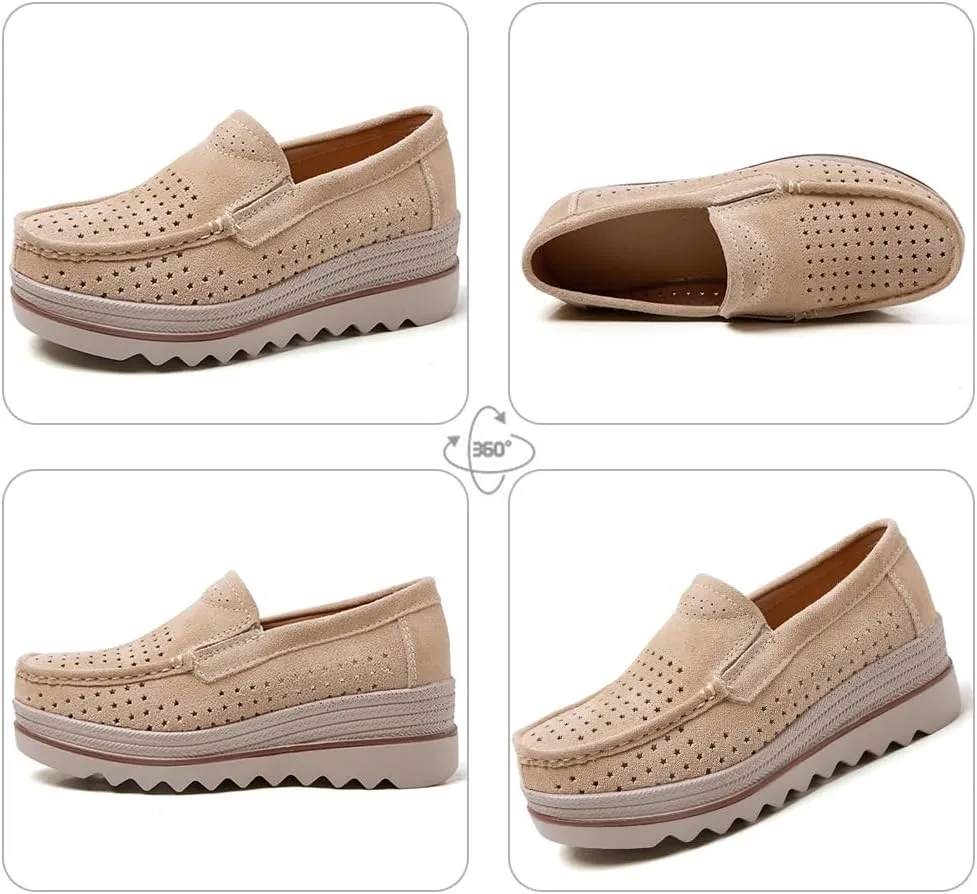 YING LAN Women Slip On Loafers Comfort Suede Moccasins Wide Low Top Shoes