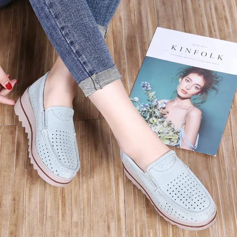 YING LAN Women Slip On Loafers Comfort Suede Moccasins Wide Low Top Shoes