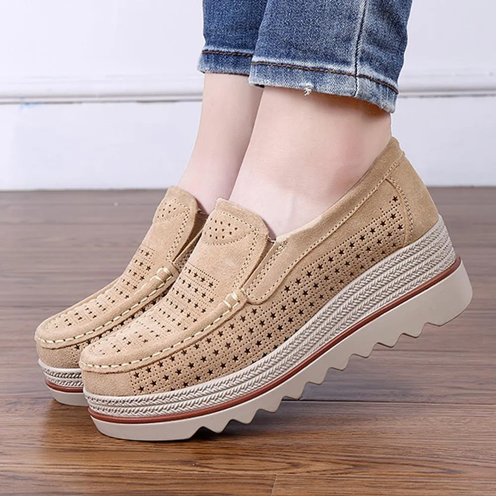 YING LAN Women Slip On Loafers Comfort Suede Moccasins Wide Low Top Shoes