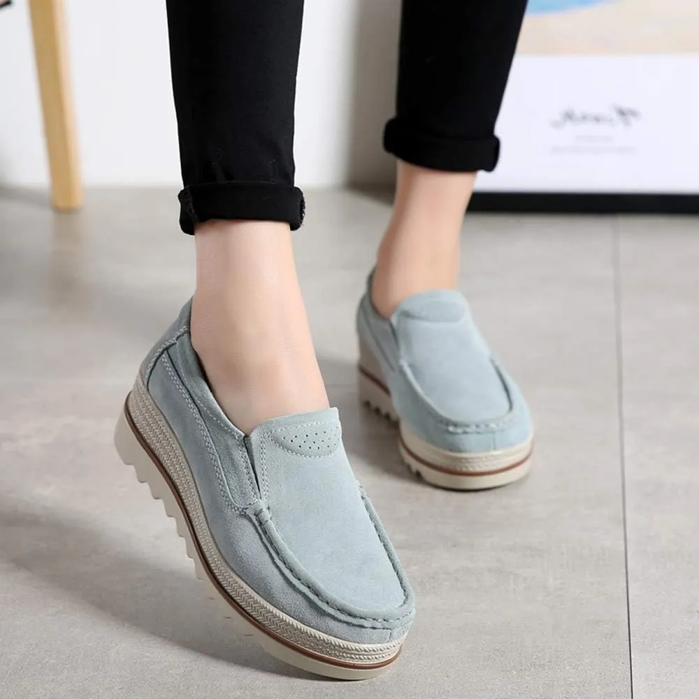 YING LAN Women Slip On Loafers Comfort Suede Moccasins Wide Low Top Shoes