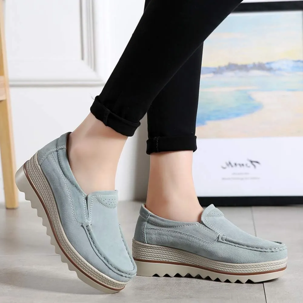 YING LAN Women Slip On Loafers Comfort Suede Moccasins Wide Low Top Shoes