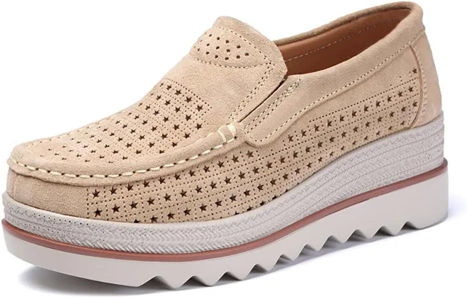 YING LAN Women Slip On Loafers Comfort Suede Moccasins Wide Low Top Shoes