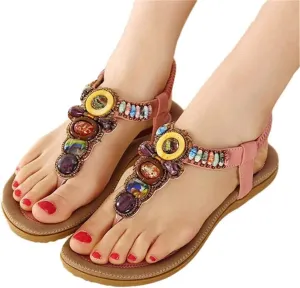 Youllyuu Women Bohemian Beaded Sandals Clip Toe Flat Shoes Summer Beach Sandals Shoes