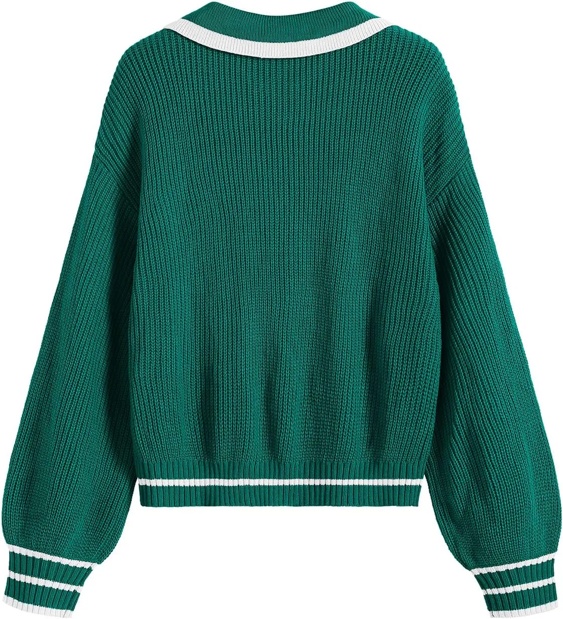 ZAFUL Womens Cute Y2K Sweater Lapel Crewneck Pullover Jumper Tops Bishop Sleeve Baggy Preppy Cropped Sweaters