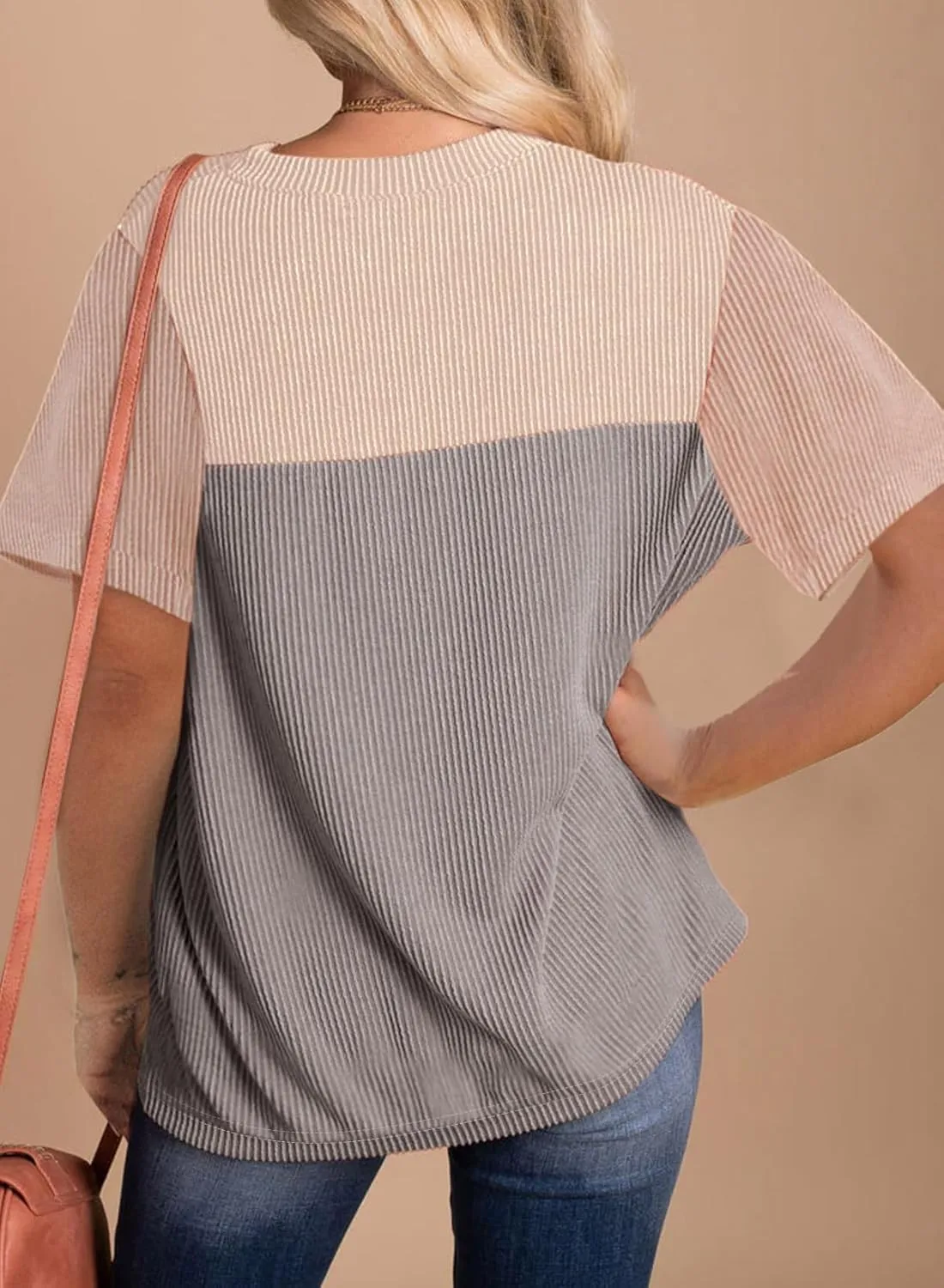 Zeagoo Womens Casual Summer Tops Short Sleeve T Shirts Crewneck Basic Tees Blouses Color Block Tunic Tops